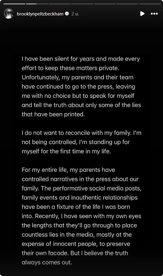 Brooklyn Beckham open over relatie met ouders (@Instagram).