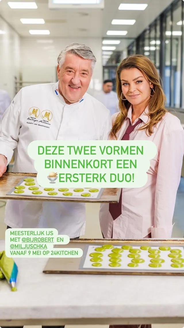 Robèrt van Beckhoven en Miljuschka Witzenhausen bij 24Kitchen (@Instagram).