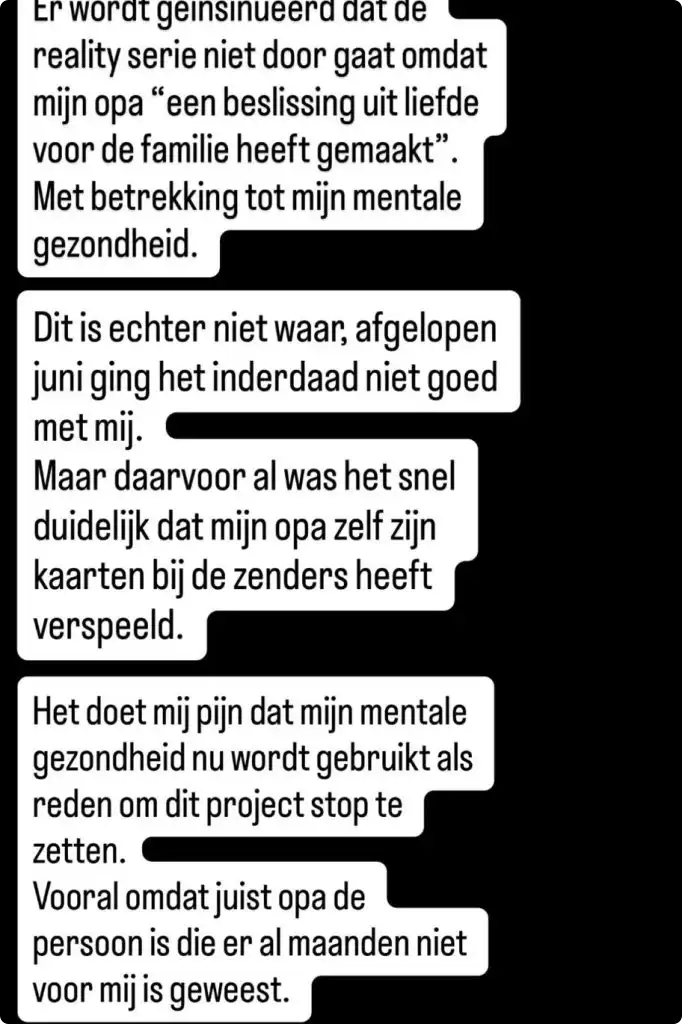 Kleindochter Emma over "leugens" Henny Huisman (Instagram Story).