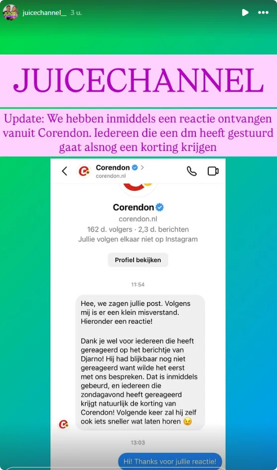 Reactie van het reisbureau.