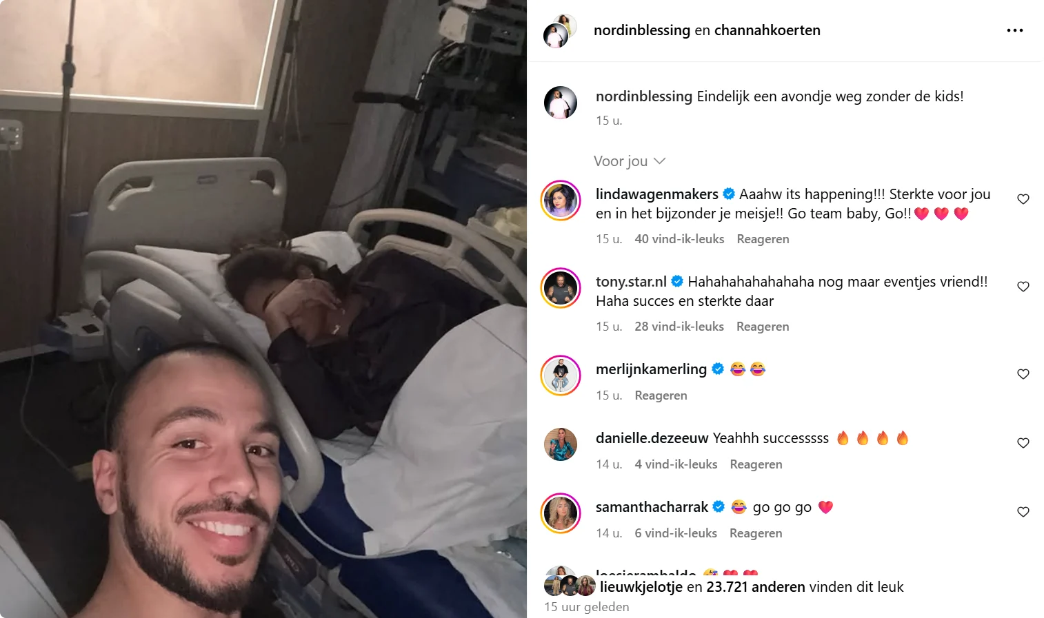 Channah Koerten tijdens de bevalling met partner Nordin Besling (Instagram).