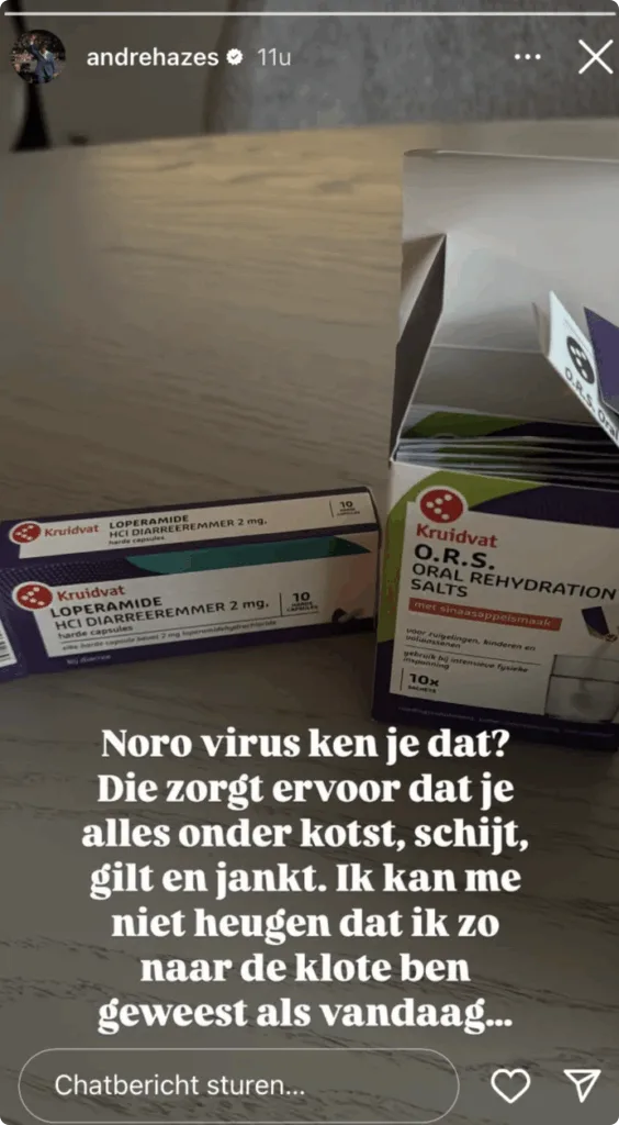André Hazes deelt op zijn Instagram dat hij geveld is door het norovirus.