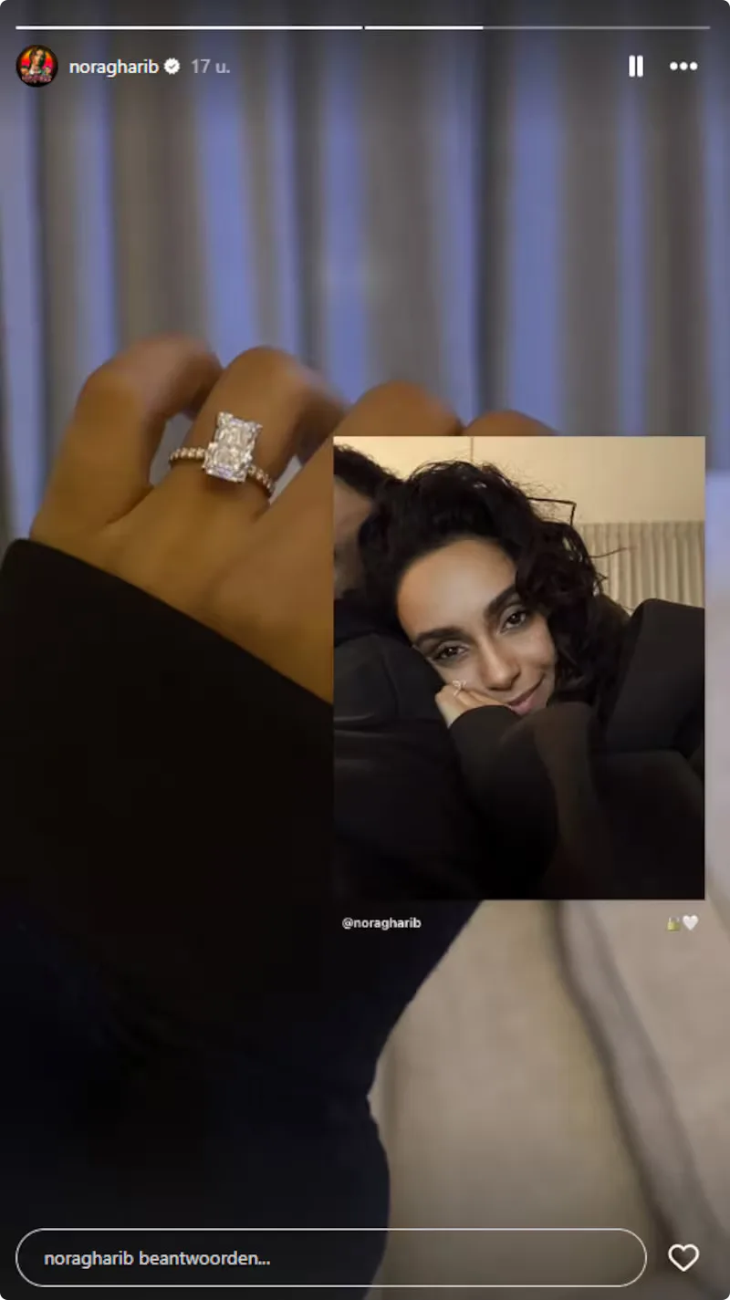 Nora Gharib deelt verlovingsring op Instagram