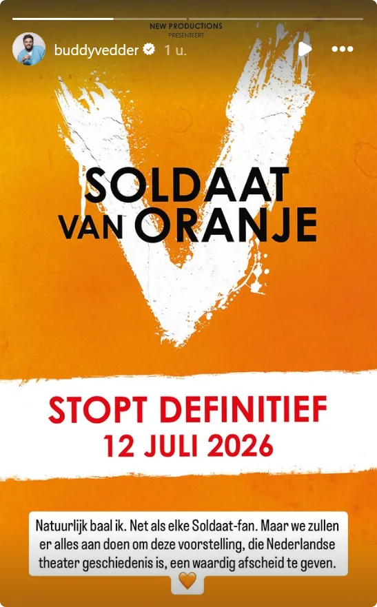 Buddy Vedder reageert op stoppen Soldaat van Oranje (@Instagram).