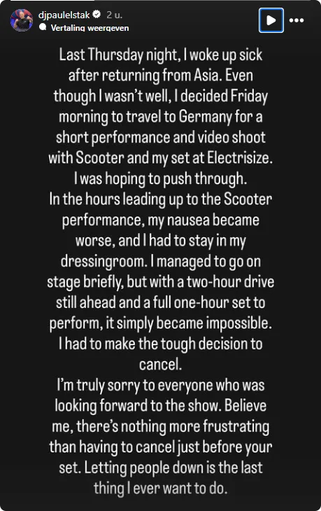 Het bericht van Paul Elstak op Instagram.