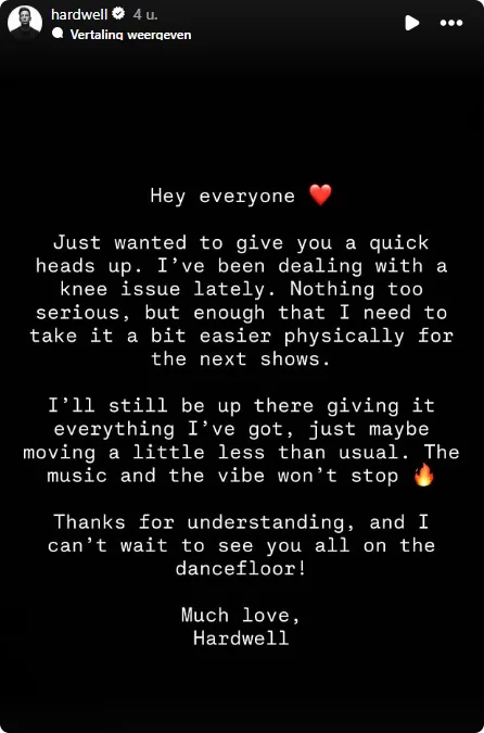Hardwell deelt een update op zijn Instagram