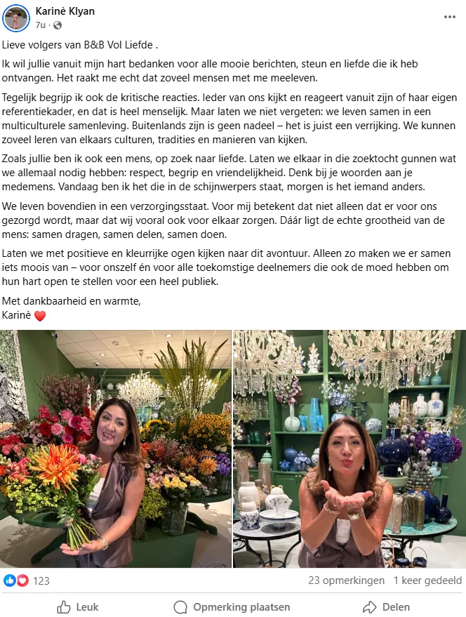 Karine B&B vol liefde op Facebook