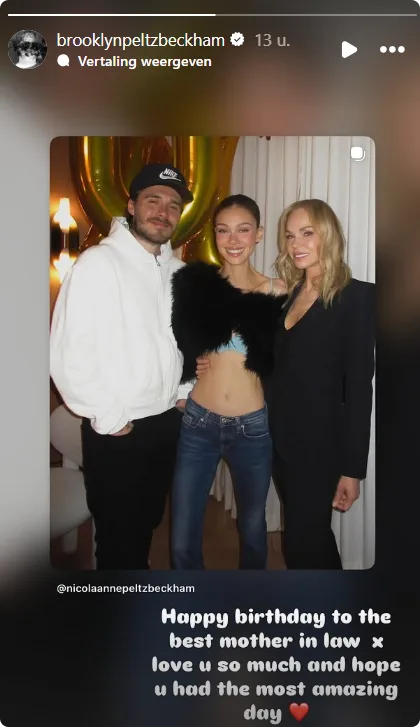 Brooklyn Beckham feliciteert schoonmoeder Claudia Peltz op Britse Moederdag (@Instagram).