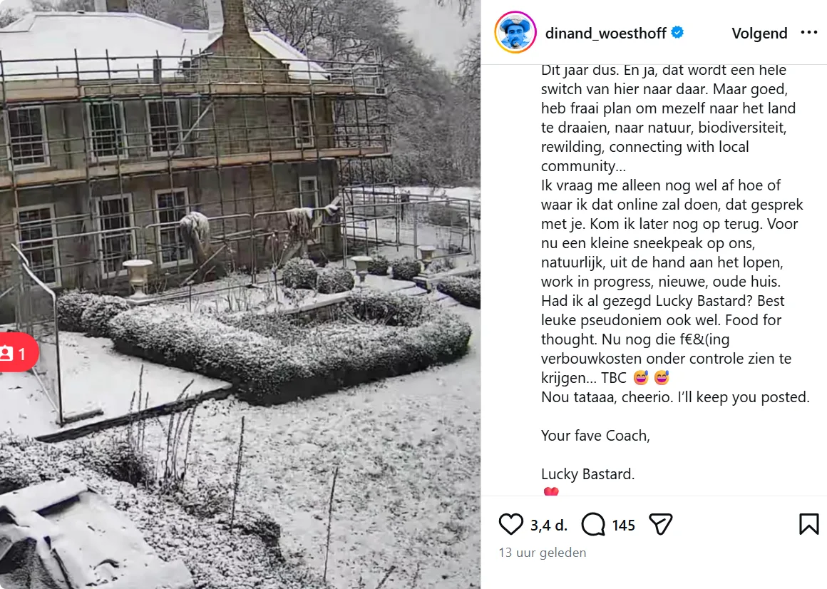 Nieuwe Britse woning Dinand Woesthoff (@Instagram).