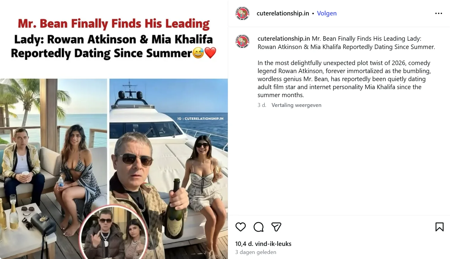 Mia Khalifa en Rowan Atkinson "samen" op verschillende "foto's" (@Instagram).