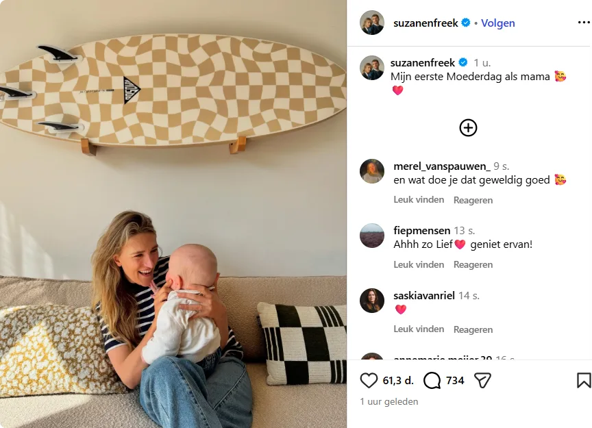 Suzan Stortelder viert eerste Moederdag als moeder (@Instagram).
