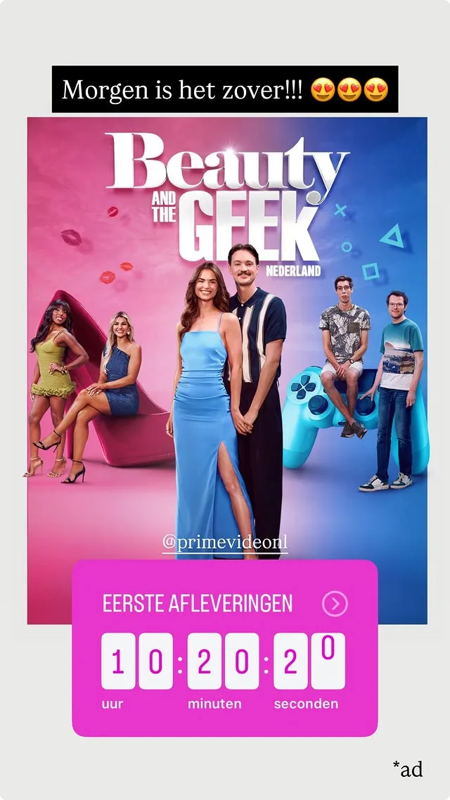 Bram Krikke telt af naar de start van Beauty and the Geek (Instagram).