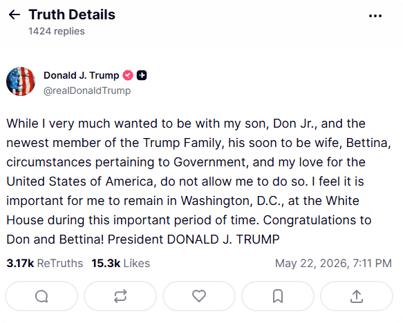 Donald Trump op Truth Social.