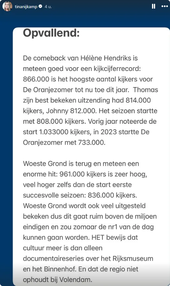 Tina Nijkamp geeft uitleg bij de kijkcijfers.