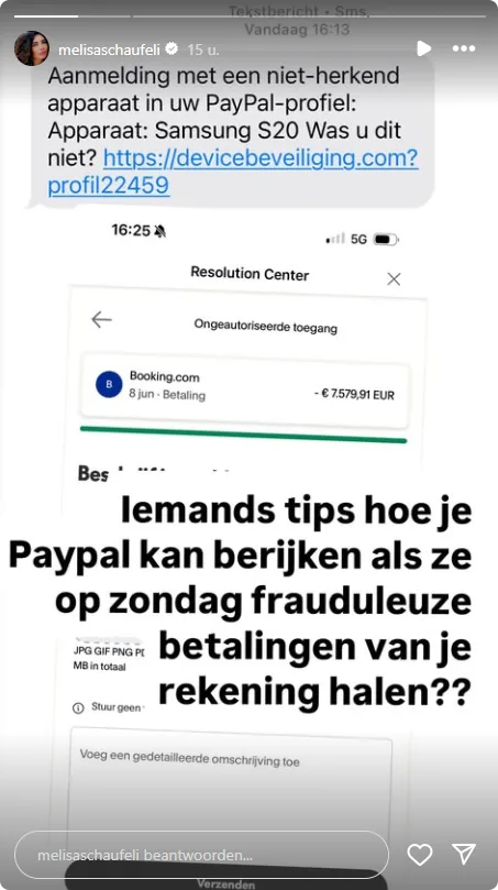 Melisa plaatse een oproep op haar Instagram.