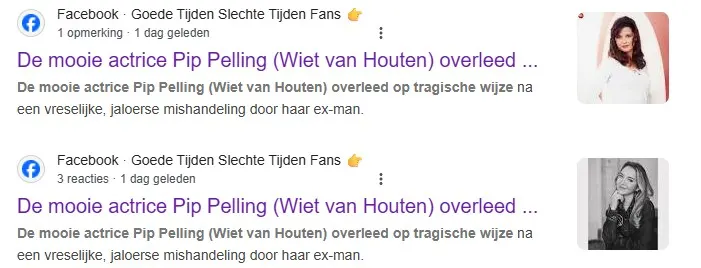 Nepberichten over overlijden Pip Pellens op Facebook.