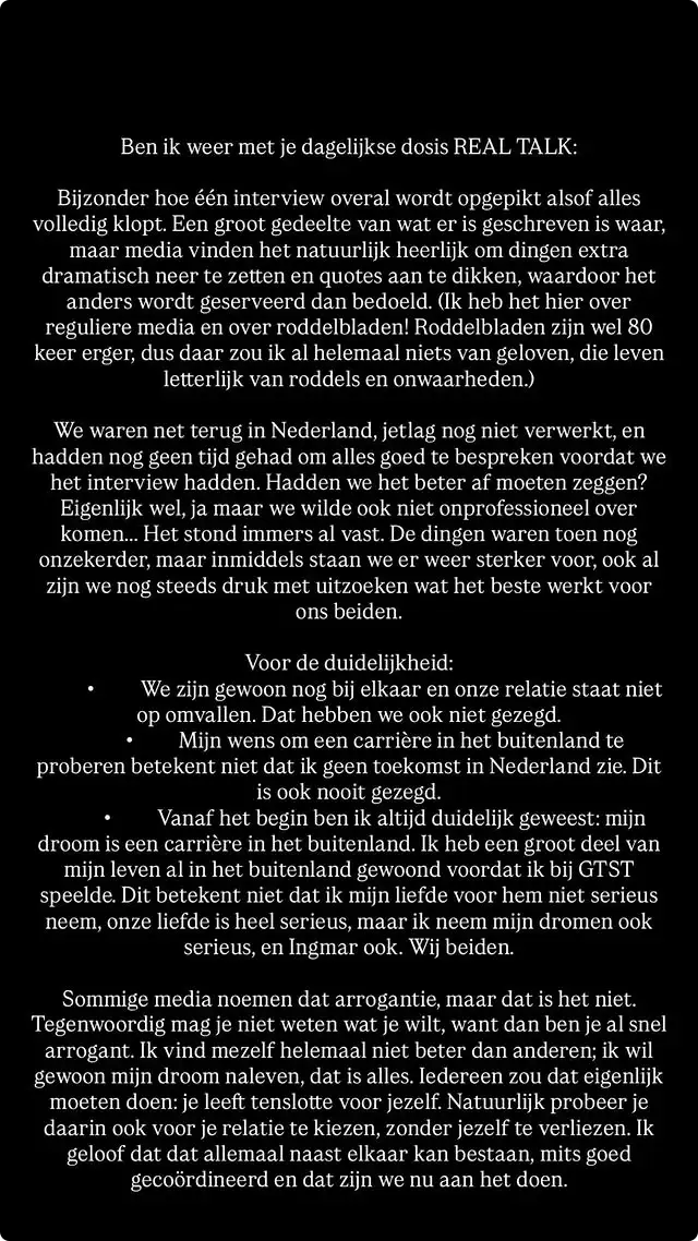 Cheyenne Löhnens statement op Instagram.