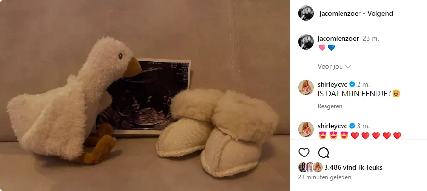 URK!-Jacomien deelt eerste echofoto van derde kindje op Instagram.