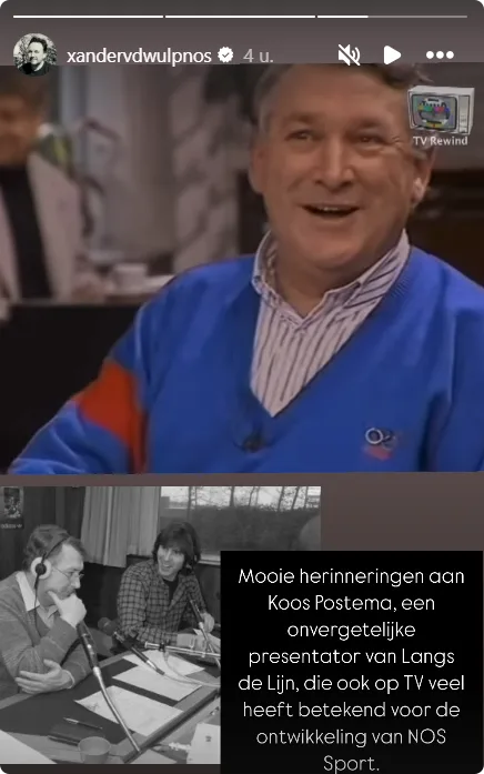 Xander van der Wulp herdenkt Koos Postema (bron: Instagram).