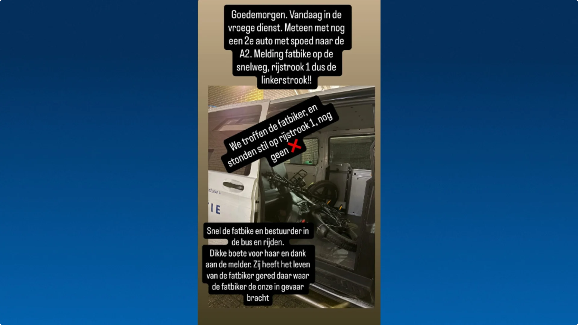 Fatbike op A2. Beeld: wijkagent_oirschot