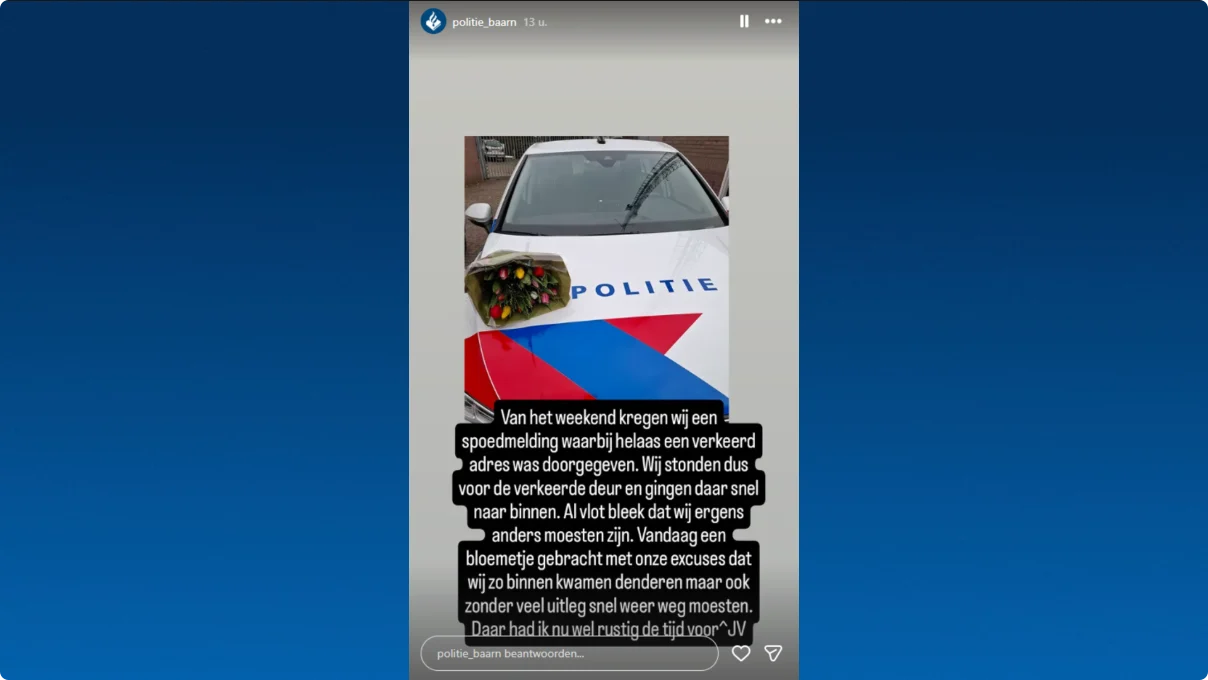 De politie Baarn plaatste een story op Instagram.
