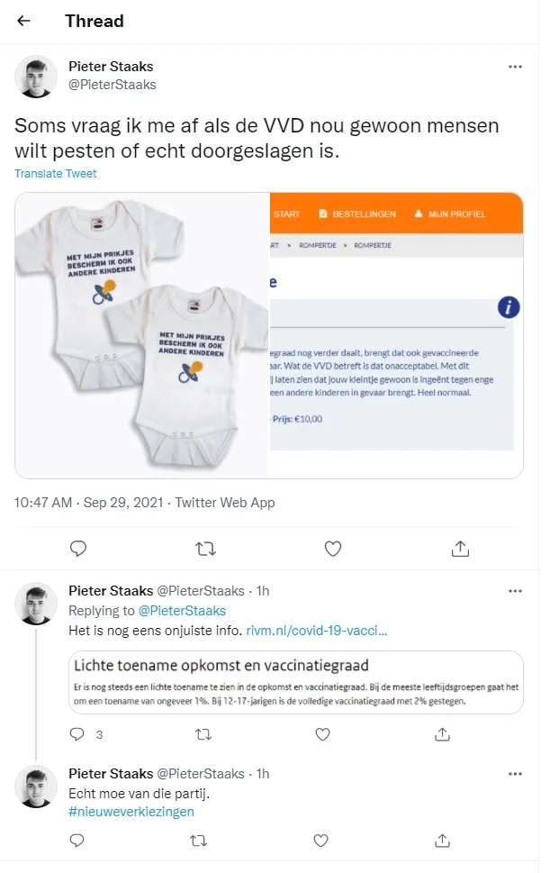 Tweet Pieter Staaks over de rompertjes