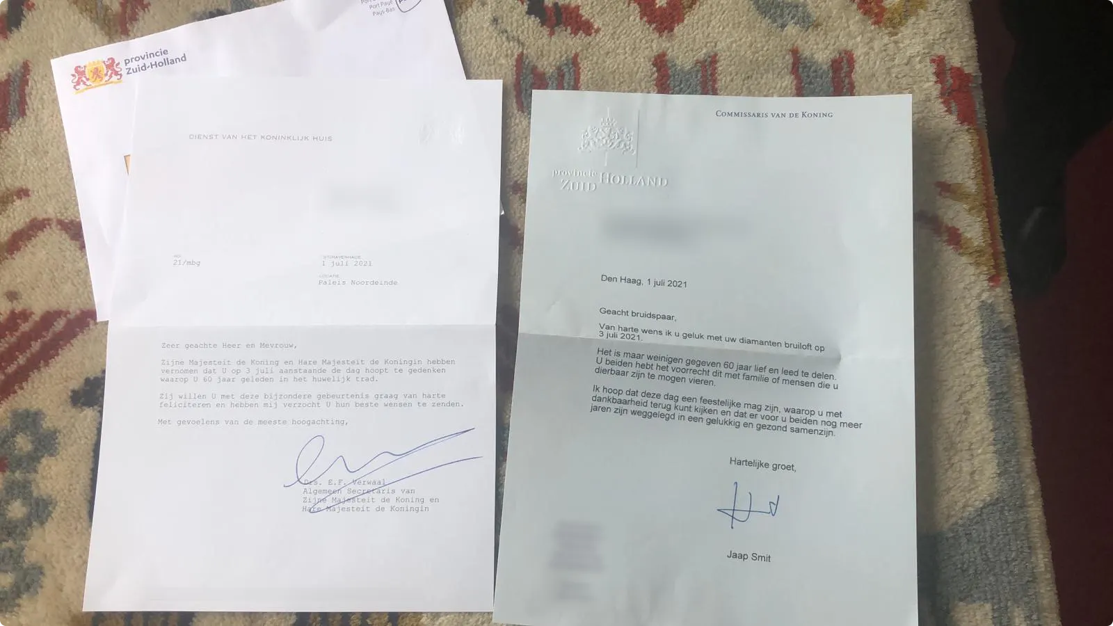 Brief koning aan bruidspaar