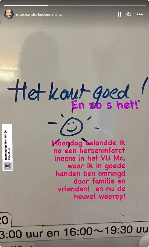 Marc van der Linden post instagram over opname ziekenhuis