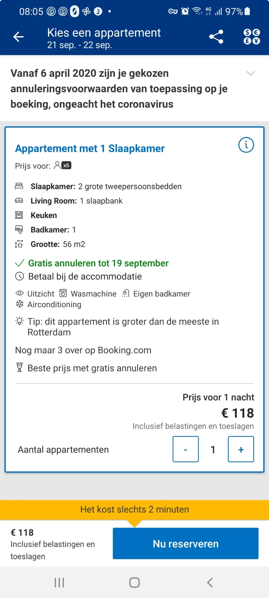 Screenshot booking.com huis van Daniel. 