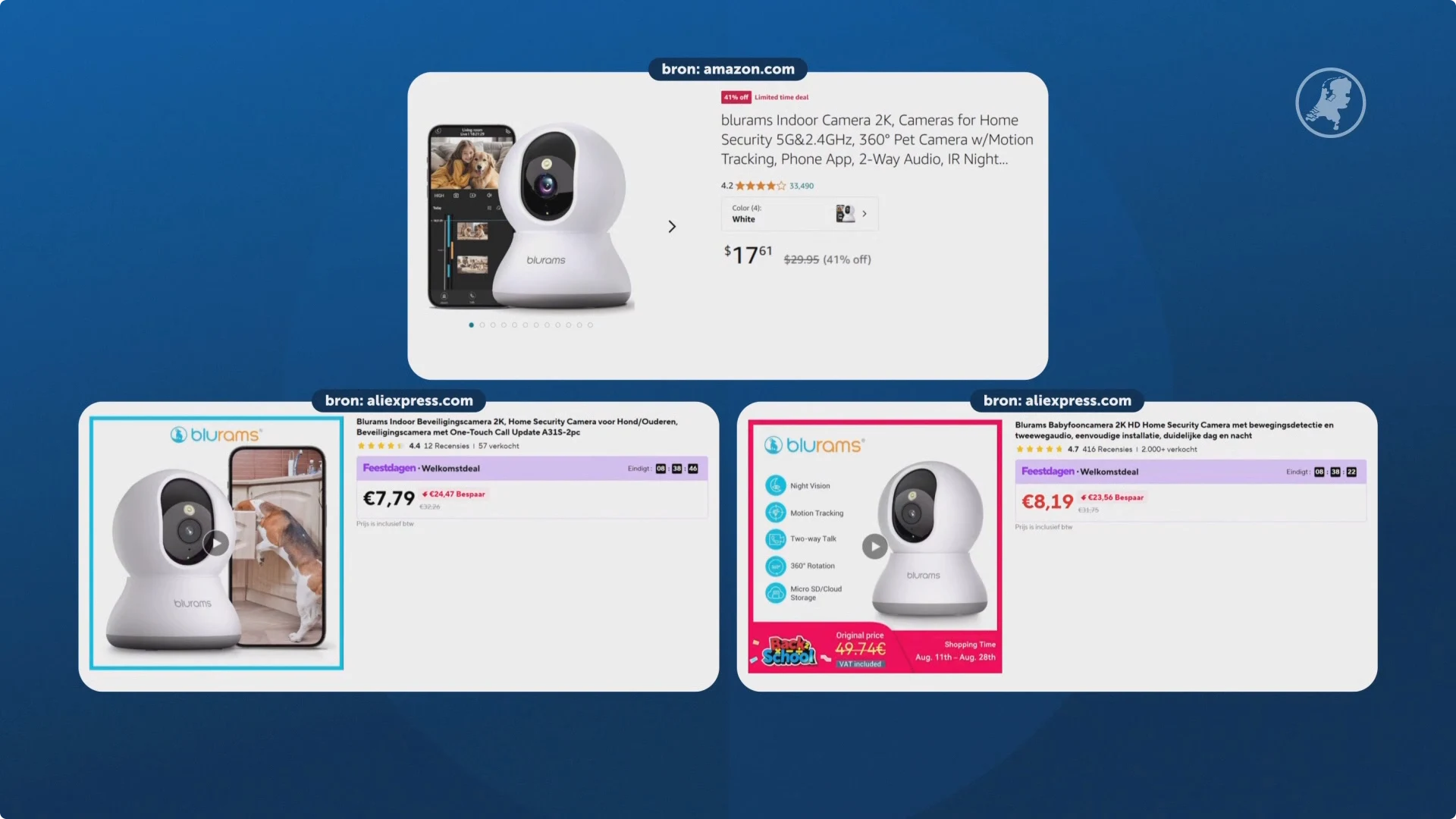 Voorbeelden van camera's die gemakkelijk zouden te hacken zijn. Beeld: Hart van Nederland