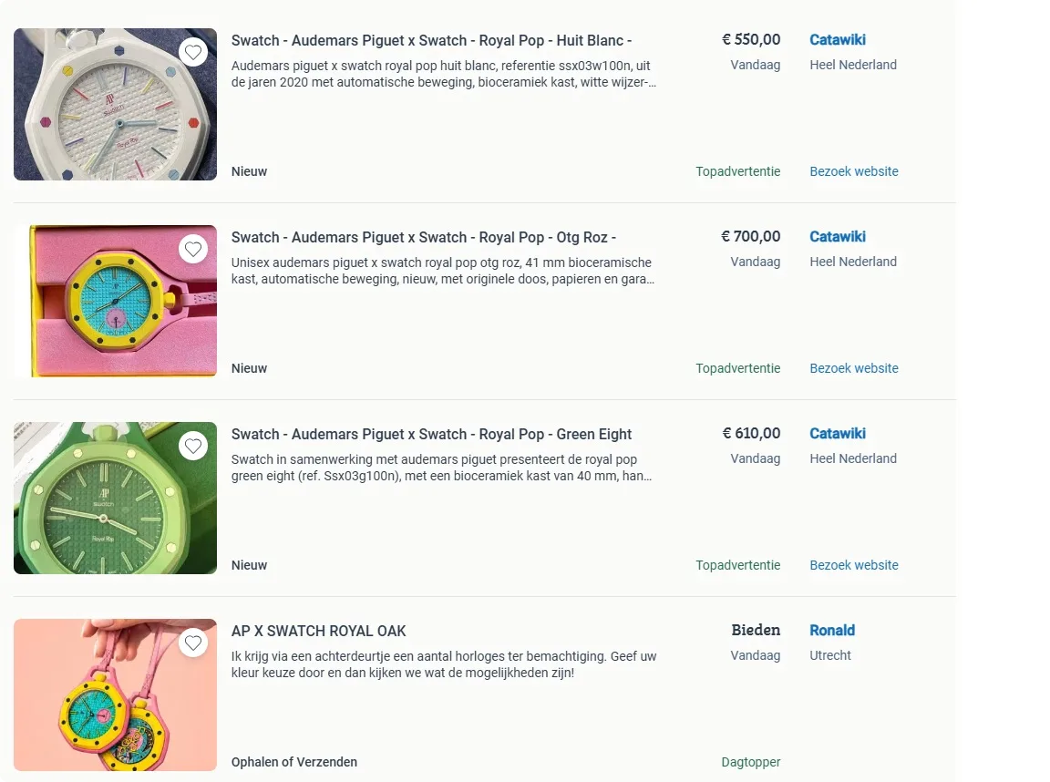Op online veilingplaatsen staan ze al voor torenhoge bedragen (Beeld: screenshot Marktplaats)