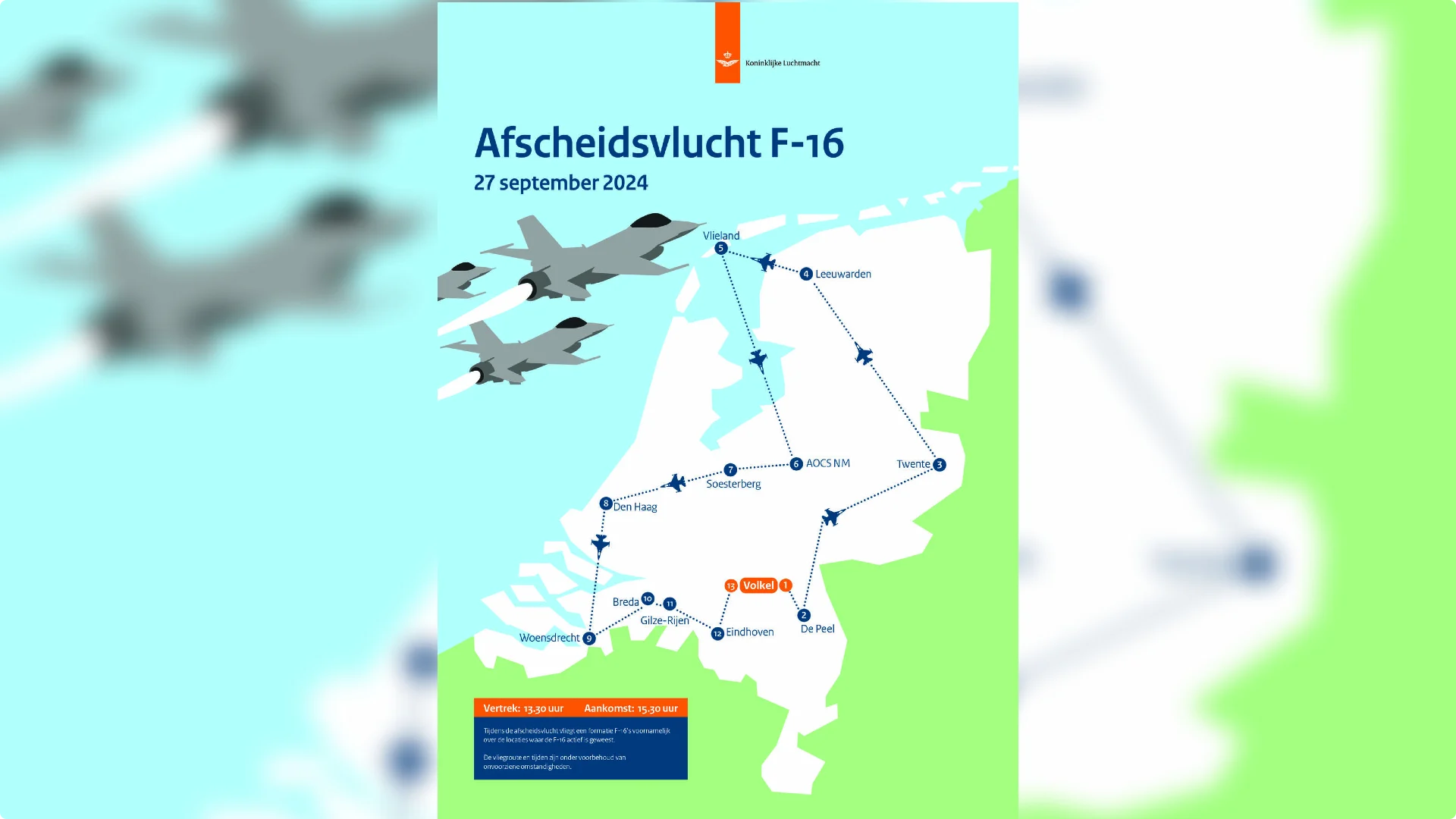 Afscheidsroute F-16-s. Beeld: Koninklijke Luchtmacht