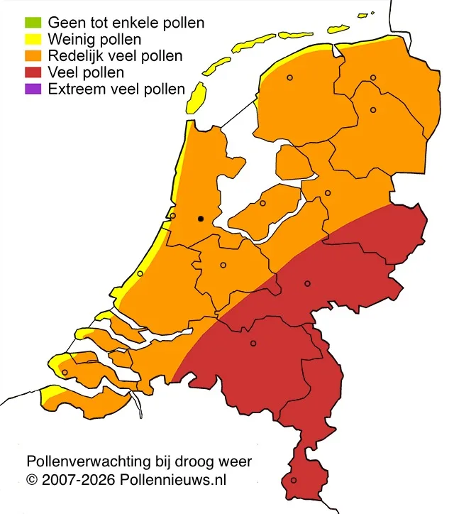 Pollenverwachting. Beeld: pollennieuws.nl