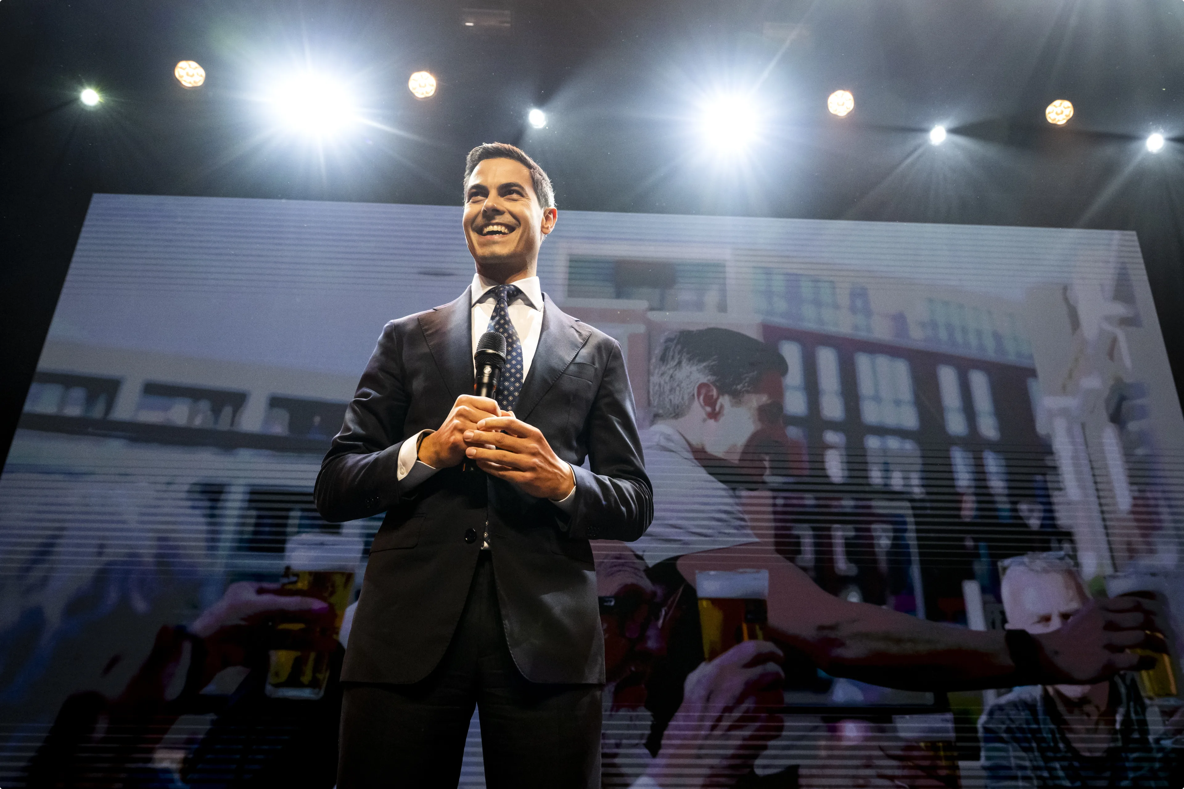 D66-leider Rob Jetten reageert op de uitslagen van de Tweede Kamerverkiezingen. Beeld: ANP