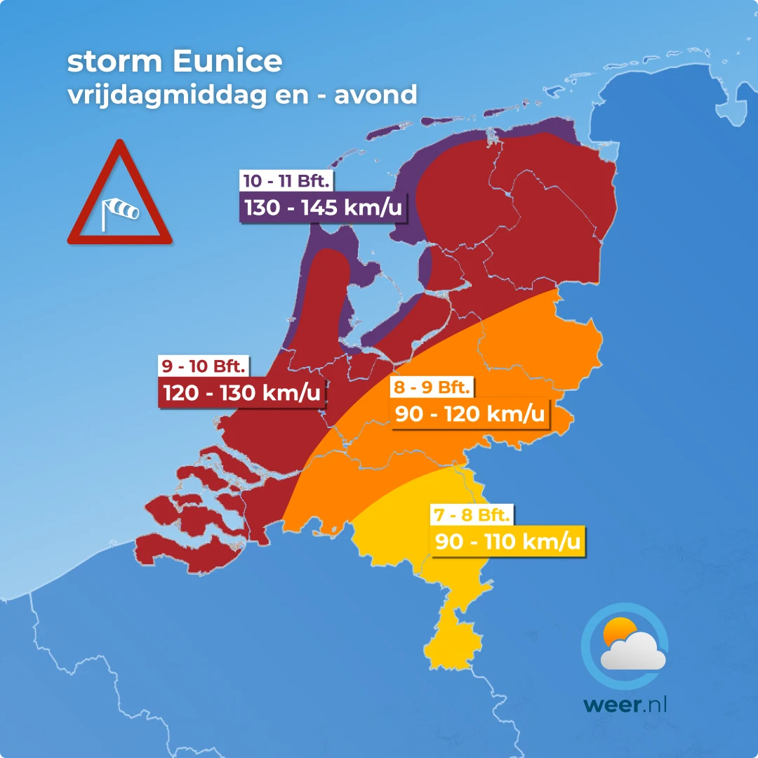 Storm Eunice veel zwaarder dan Dudley