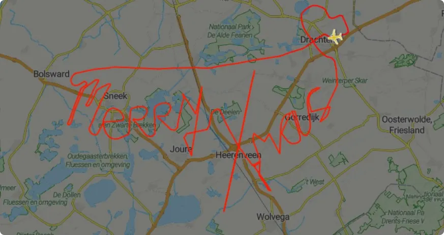 Piloot uit Boksum vliegt met speciale route 'Merry Xmas' in het Friese luchtruim