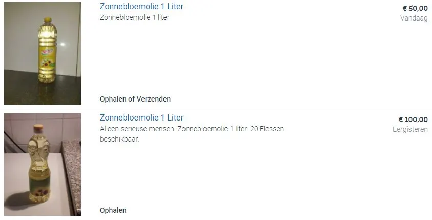 Zonnebloemolie Marktplaats