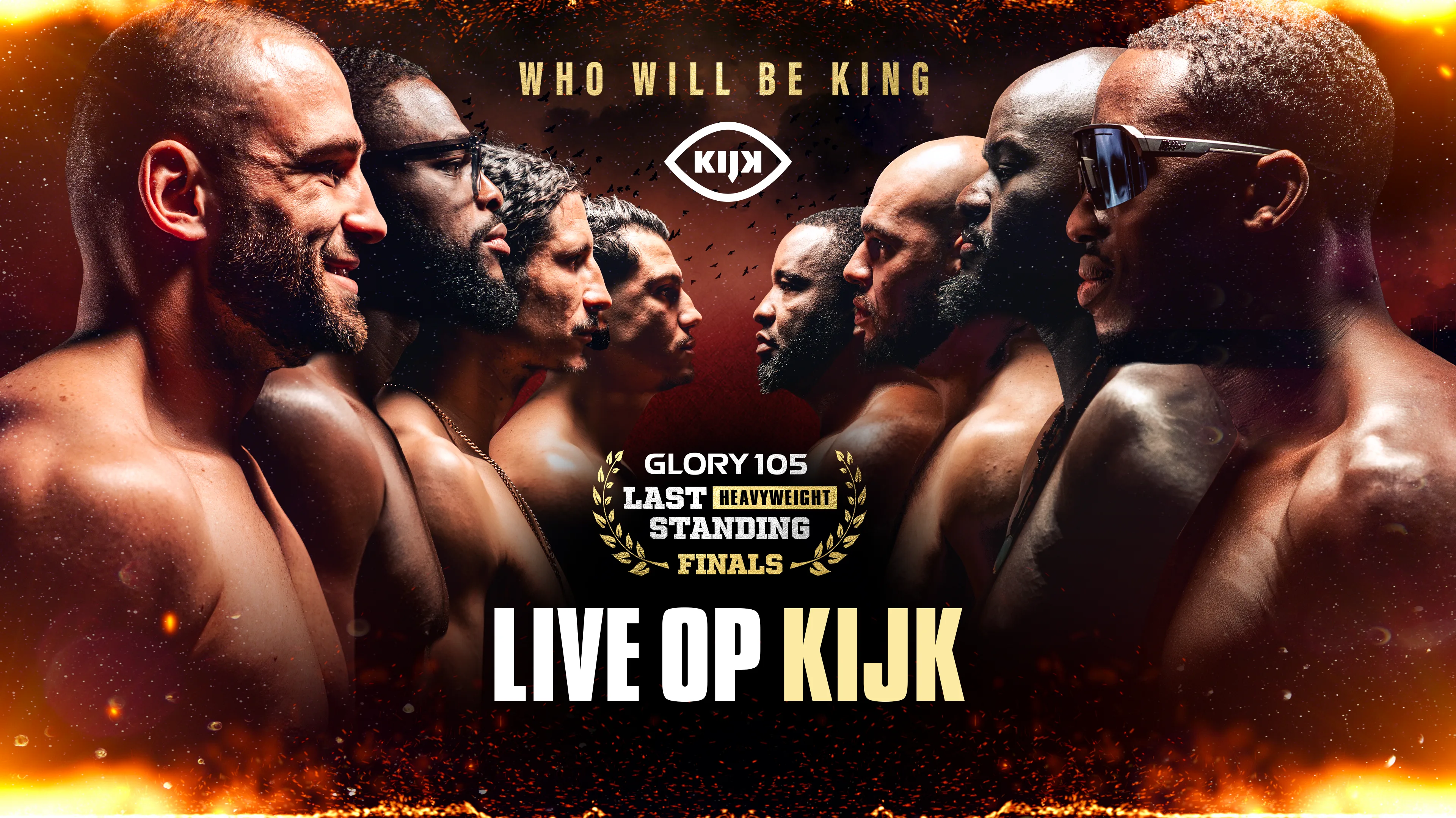 GLORY 105: Last Heavyweight Standing Finals wordt live uitgezonden op zaterdag 7 februari 2026. De Superfight Series start om 17:00 uur en de Main Card begint om 19:00 uur.